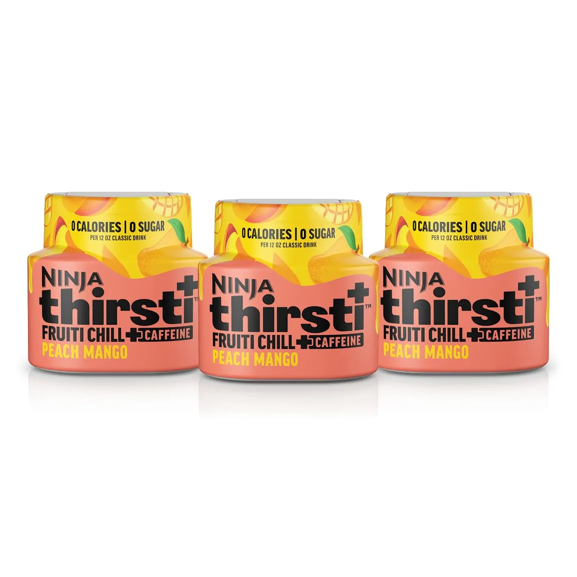 Ninja Thirsti Flavored Water Drops, FRUITI CHILL  Peach Mango, Bold Fruit Flavor with Caffeine,Sparkling or Still, Zero Calories, Zero Sugar, Makes 17, 12oz drinks, 3 Pack, WCFPCMGAM