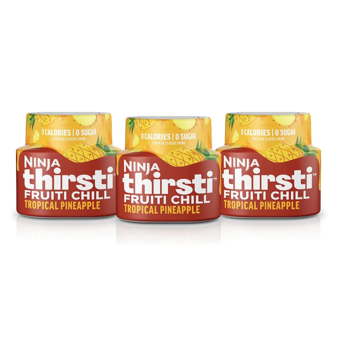 Ninja Thirsti Flavored Water Drops, FRUITI CHILL Tropical Pineapple, Bold Fruit Flavor, Sparkling or Still, Zero Calories, Zero Sugar, Makes 17, 12oz drinks, 3 Pack, WCFTRCCAM