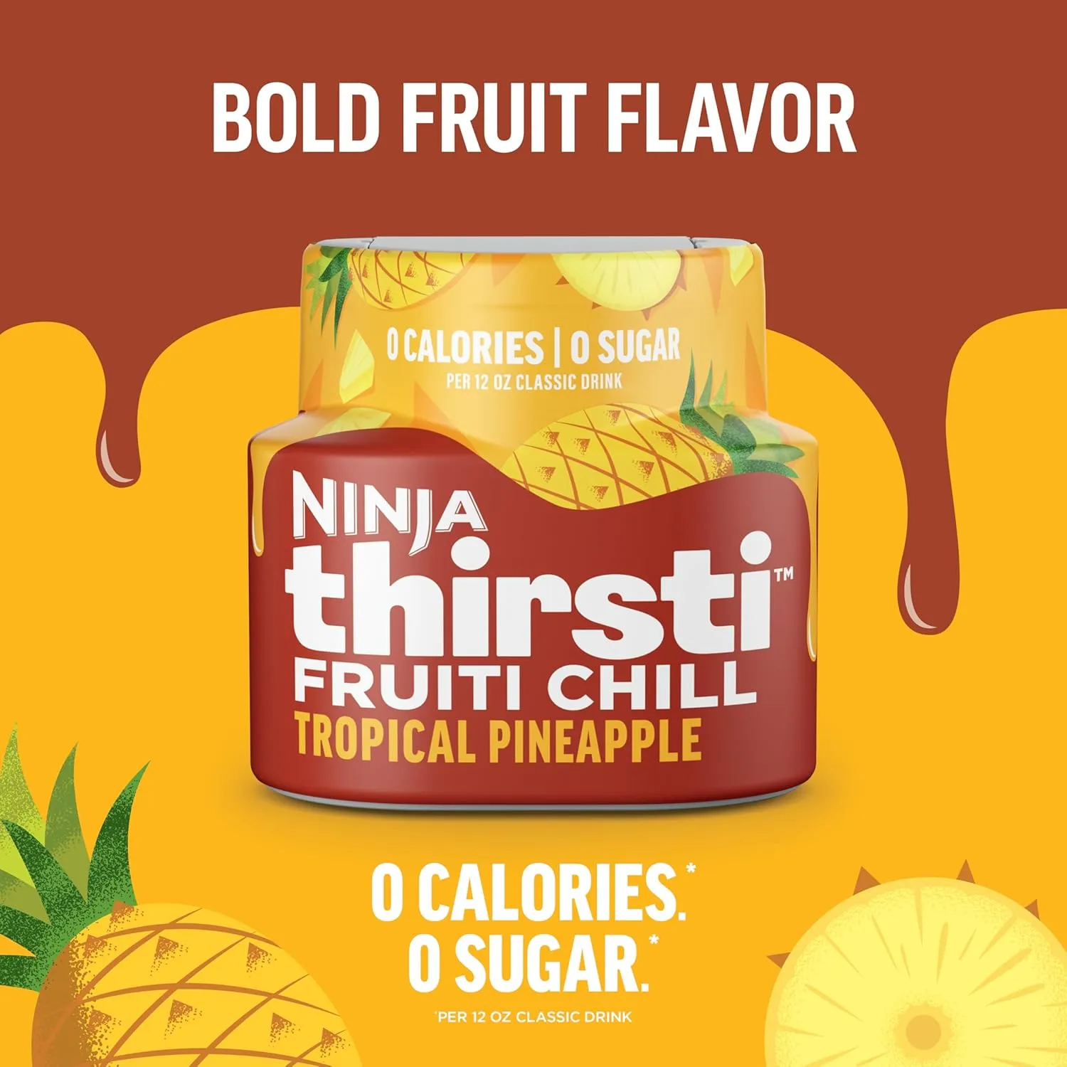 Ninja Thirsti Flavored Water Drops, FRUITI CHILL Tropical Pineapple, Bold Fruit Flavor, Sparkling or Still, Zero Calories, Zero Sugar, Makes 17, 12oz drinks, 3 Pack, WCFTRCCAM