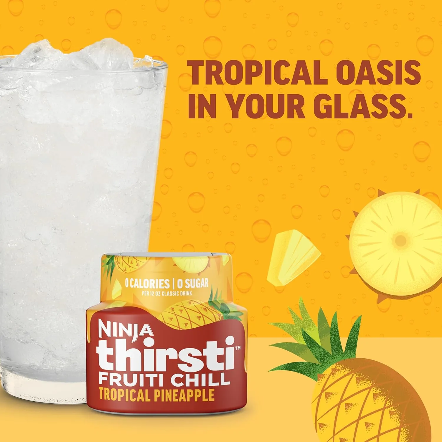 Ninja Thirsti Flavored Water Drops, FRUITI CHILL Tropical Pineapple, Bold Fruit Flavor, Sparkling or Still, Zero Calories, Zero Sugar, Makes 17, 12oz drinks, 3 Pack, WCFTRCCAM