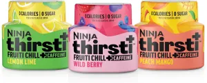 Ninja Thirsti Flavored Water Drops, FRUITI CHILL  Variety Pack, Bold Fruit Flavor with Caffeine, Sparkling or Still Calories, Zero Sugar, Makes 17, 12oz drinks, 3 Pack, WCFV3