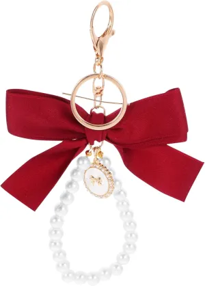 NOLITOY Cute Bow Keychain, Pearl Wristlet Keyring Bowknot Charms Aesthetic Key Ring for Car Bag Purse