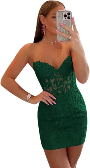Noras dress Strapless Tight Homecoming Dresses for Teens Short 2025 Lace Appliques Cocktail Party Dress NB250