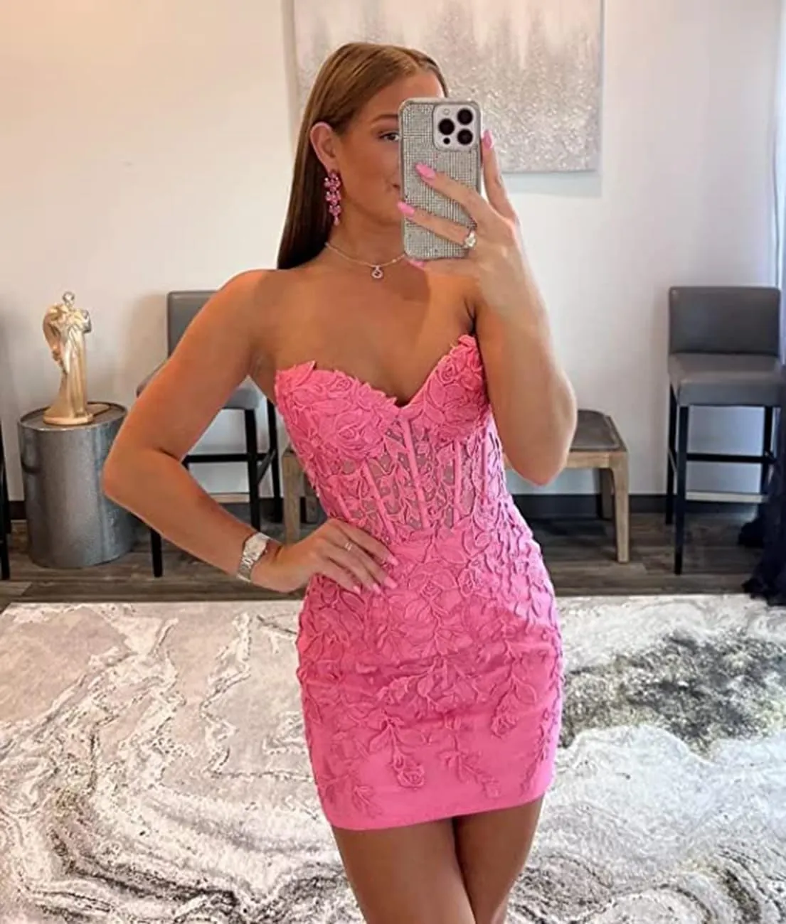 Noras dress Strapless Tight Homecoming Dresses for Teens Short 2025 Lace Appliques Cocktail Party Dress NB250
