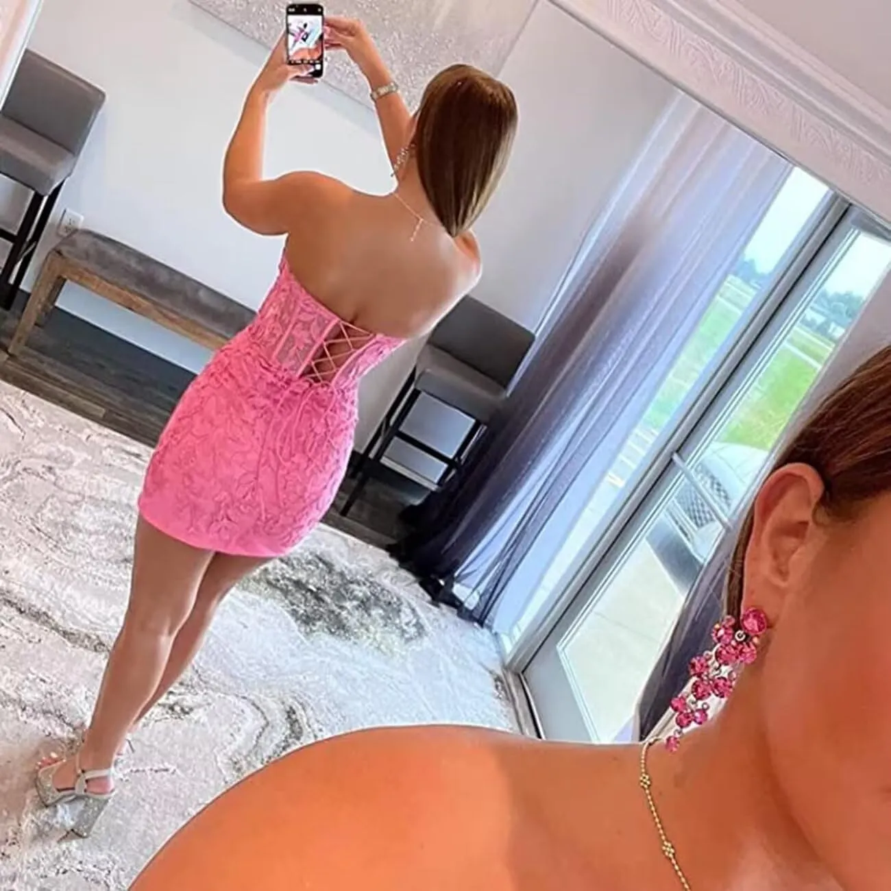 Noras dress Strapless Tight Homecoming Dresses for Teens Short 2025 Lace Appliques Cocktail Party Dress NB250