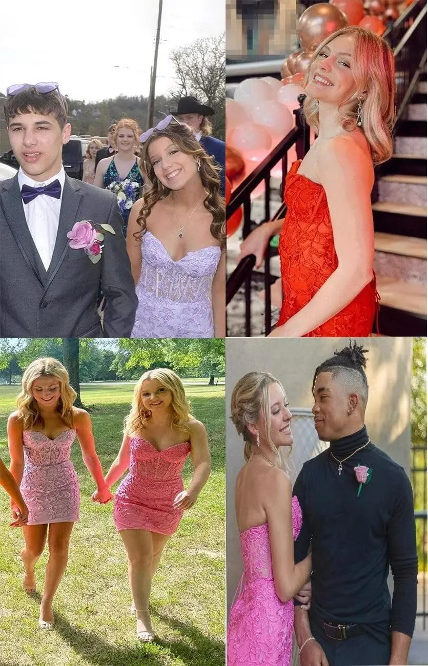 Noras dress Strapless Tight Homecoming Dresses for Teens Short 2025 Lace Appliques Cocktail Party Dress NB250