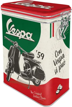Nostalgic-Art Retro Coffee Tin Box, 44 oz, Vespa – The Italian Classic – Gift idea for scooter fans, Metal Clip Top Can, Decorative vintage design