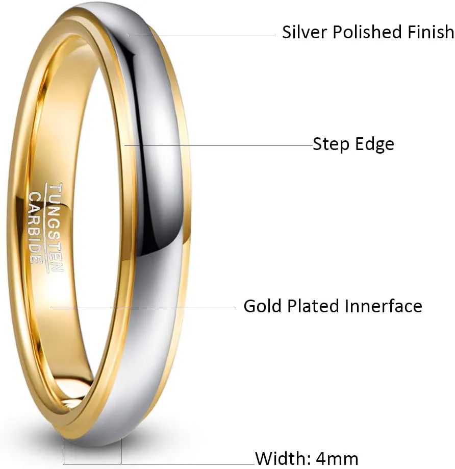 NUNCAD Tungsten Rings for Men Custom Engraved Ring Women 4mm/6mm/8mm Gold Silver Two-Tone Wedding Bands Step Edges Comfort Fit Size 5-12