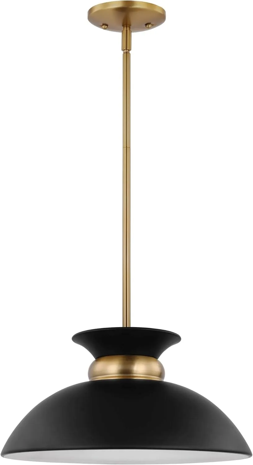 Nuvo Perkins - 1 Light Small Pendant in Retro Modern Style-7.25 Inches Tall and 15 Inches Wide-Matte Black/Burnished Brass Fi