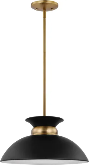 Nuvo Perkins - 1 Light Small Pendant in Retro Modern Style-7.25 Inches Tall and 15 Inches Wide-Matte Black/Burnished Brass Fi