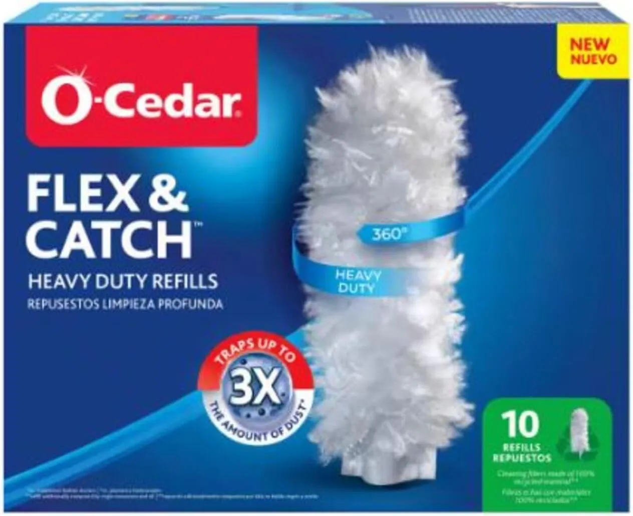 O-Cedar Flex & Catch Heavy Duty Dusting Refills (10 Count) | Disposable Duster Refill with Cleaning Fibers Made of 100% Recycled Materials | Traps 3X More Dust Than Traditional Feather Duster