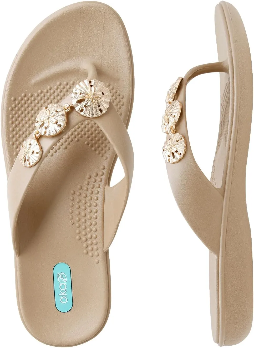 Oka-B Women's Elle Melanie Flip Flop Sandal with Sand Dollar Charms