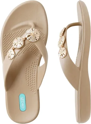 Oka-B Women's Elle Melanie Flip Flop Sandal with Sand Dollar Charms