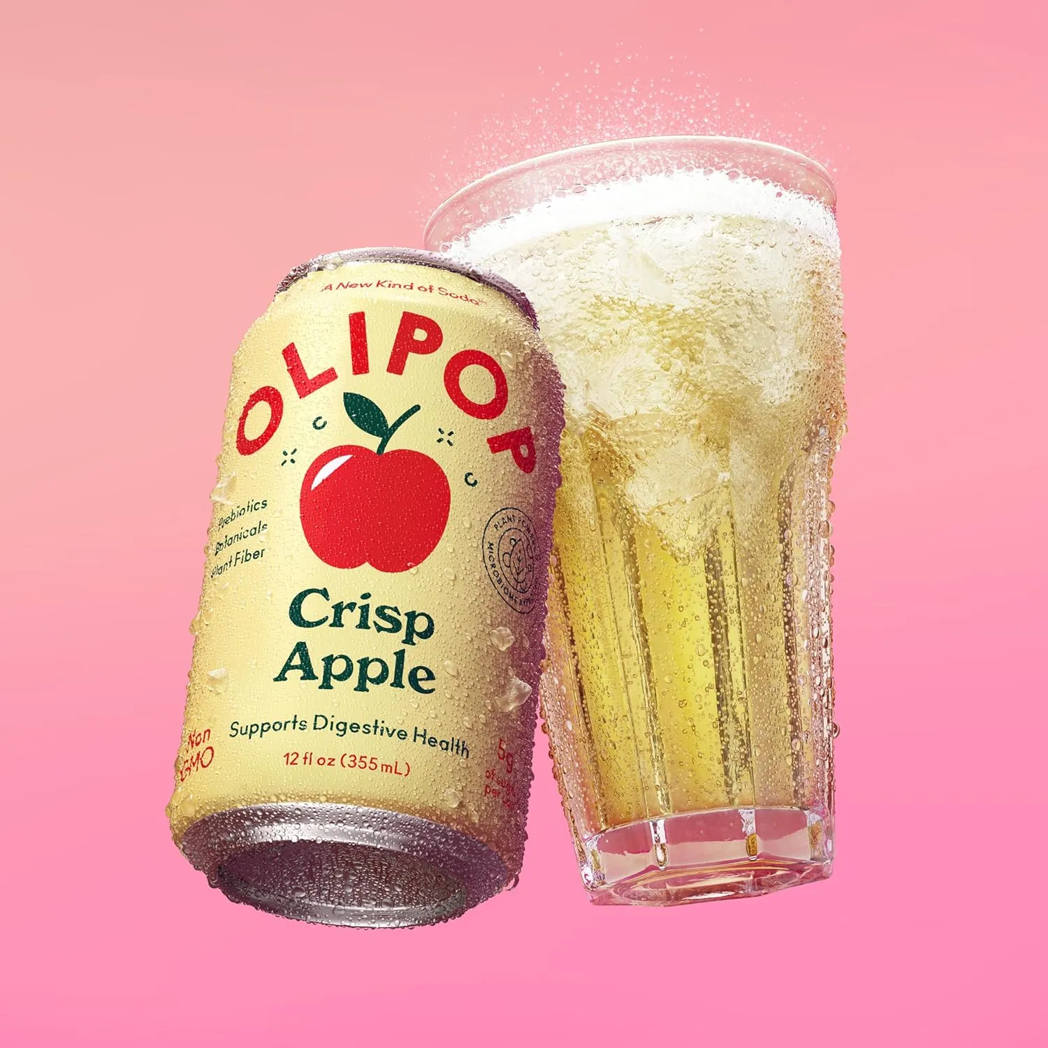 OLIPOP Prebiotic Soda Pop, Crisp Apple, A New Kind of Soda Packed with Prebiotics, Fiber, and Botanicals, Gluten Free, Vegan, GMO Free, 12oz (12-Cans)