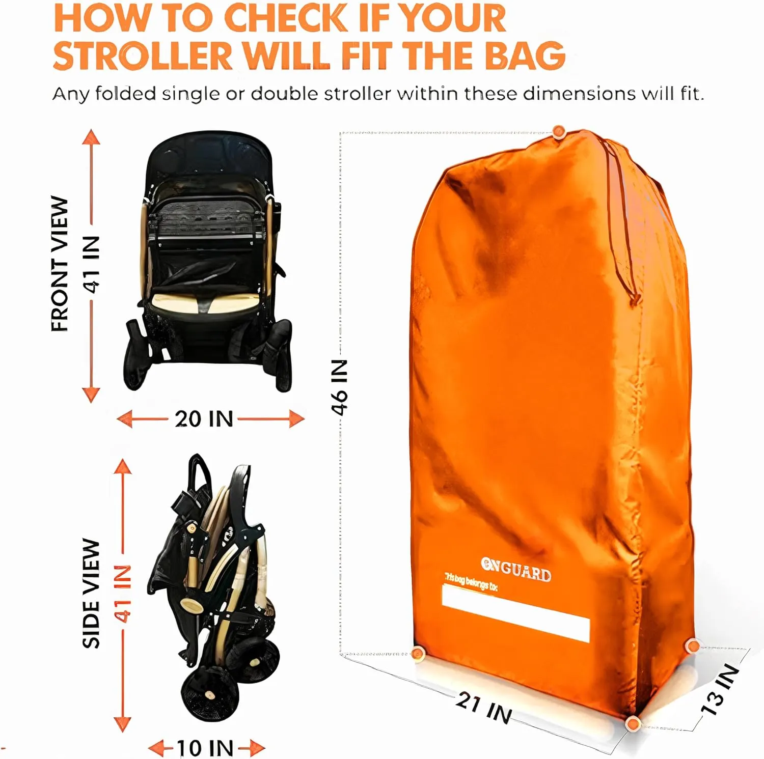 ONGUARD Waterproof Single and Double Stroller Bag for Airplane - Travel Stroller Cover for Air Travel and Storage - Gate Check Bag Backpack- Baby Airplane Essentials - Orange