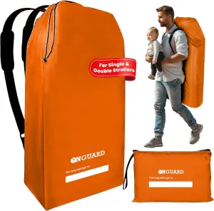 ONGUARD Waterproof Single and Double Stroller Bag for Airplane - Travel Stroller Cover for Air Travel and Storage - Gate Check Bag Backpack- Baby Airplane Essentials - Orange