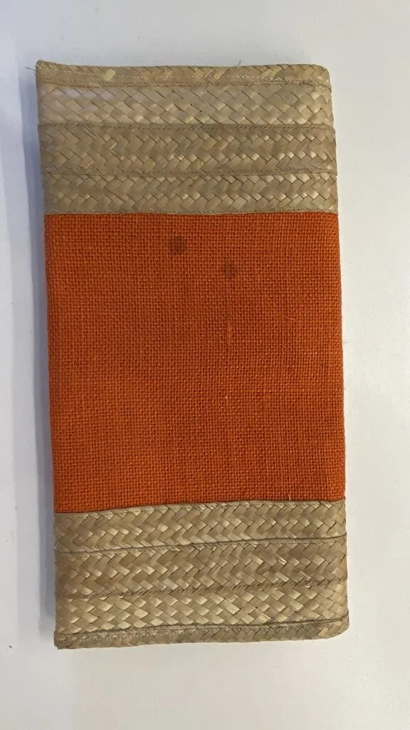 Orange Detail Raffia Envelope Clutch