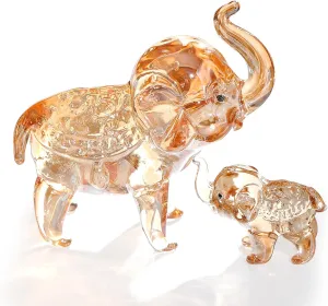 Ornalrist Crystal Elephant Gifts for Women - Handmade Gold Mother & Baby Elephant Glass Animal Collectible Figurines Birthday Gifts for Mom Wife Home Decor