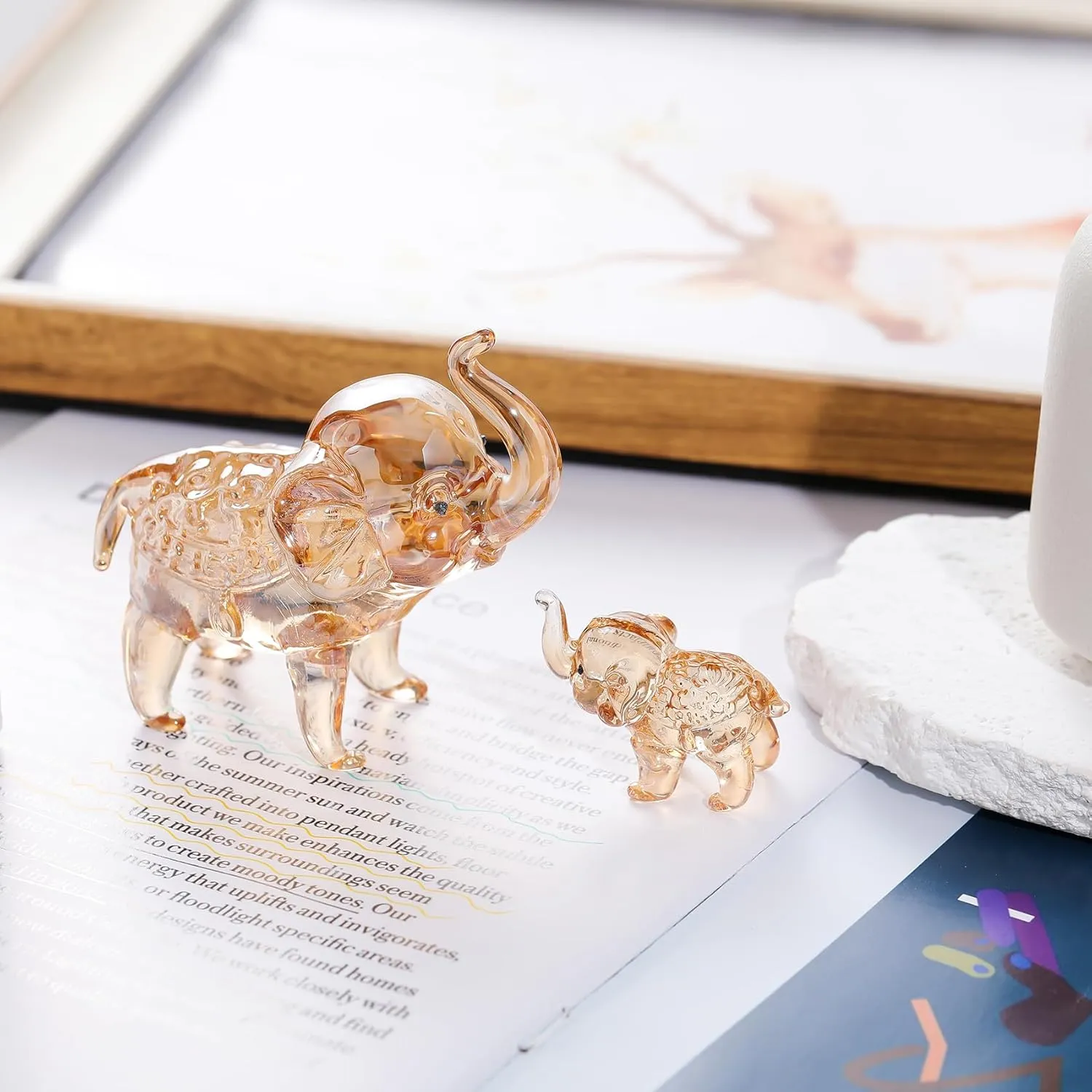 Ornalrist Crystal Elephant Gifts for Women - Handmade Gold Mother & Baby Elephant Glass Animal Collectible Figurines Birthday Gifts for Mom Wife Home Decor