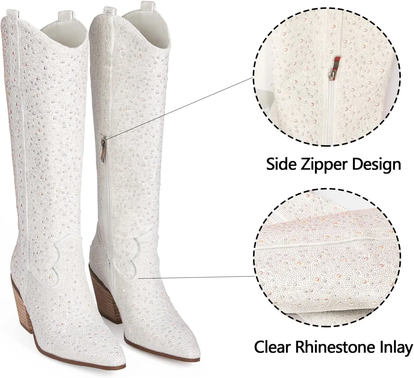 Ouepiano Women's Cowgirl Ankle Boots Western Rhinestones Pointed Toe Low Chunky Heel Pull On Short Cowboy Boots for Women,Girl,Party