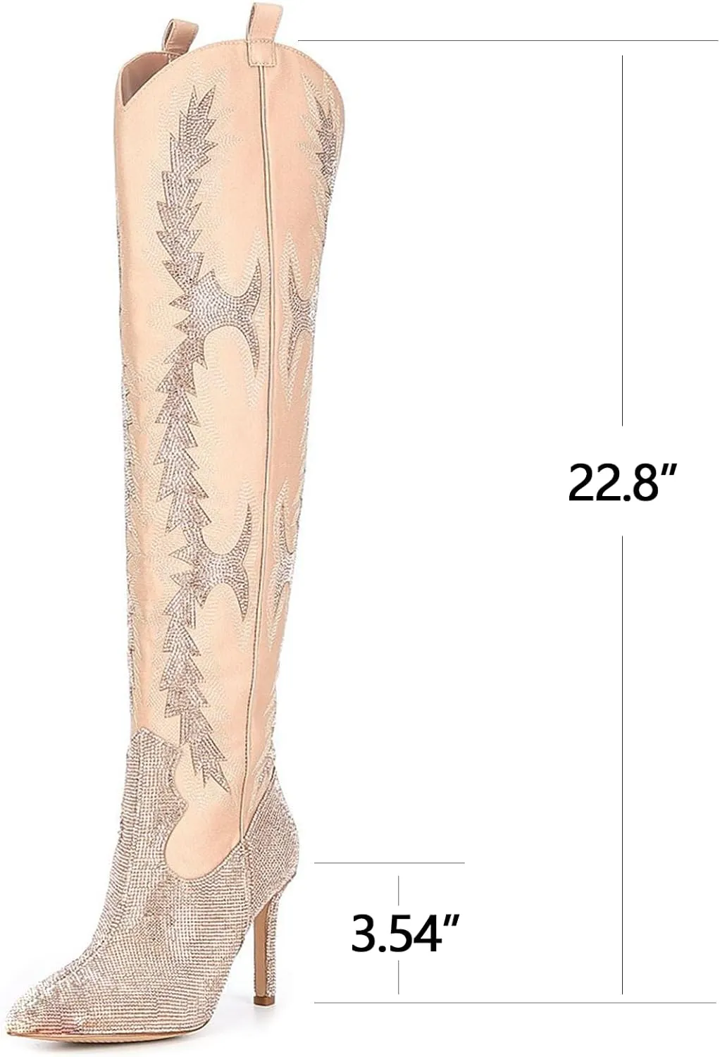 Ouepiano Women's Rhinestone Boots Thigh High Over The Knee Boots Sparkly Glitter Stiletto Pointed Toe Side Zipper