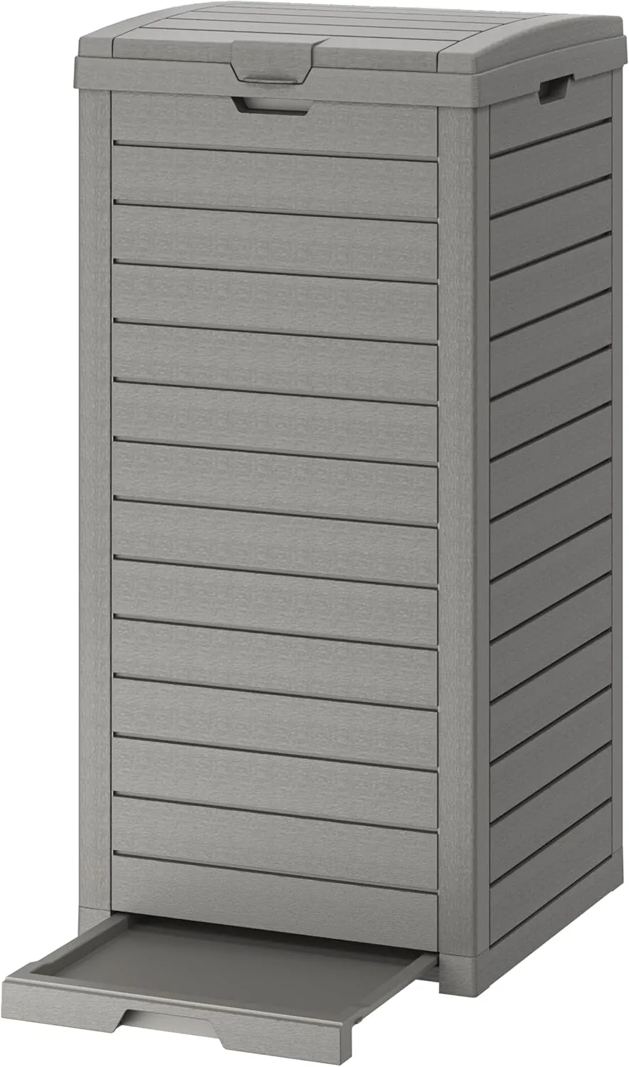 Outdoor Trash Can, 31 Gallon Garbage Can with Tiered Lid and Drip Tray, Waterproof Resin Patio Waste Bin for Garden, Backyard, Deck