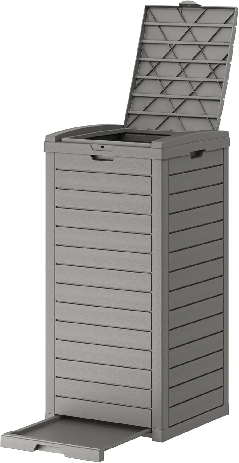 Outdoor Trash Can, 31 Gallon Garbage Can with Tiered Lid and Drip Tray, Waterproof Resin Patio Waste Bin for Garden, Backyard, Deck