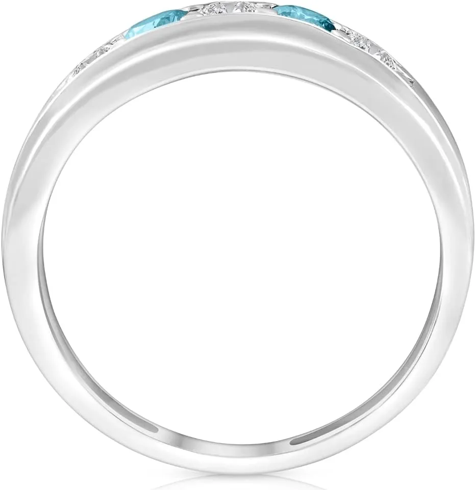 P3 POMPEII3 Pompeii 1 Ct T.W. Blue & White Diamond Mens Wedding Ring 5-Stone Anniversary White Gold