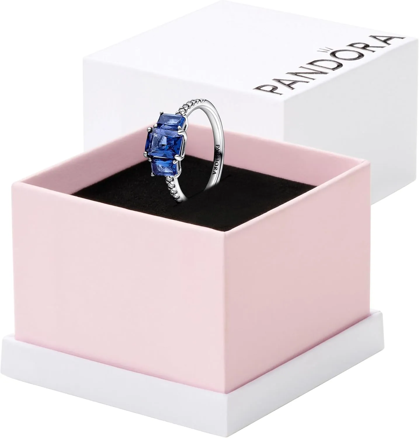 PANDORA Blue Rectangular Three Stone Sparkling Ring - Silver Ring for Women - Gift for Her - Sterling Silver with Man-Made Crystal & Cubic Zirconia - With Gift Box