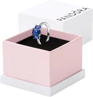 PANDORA Blue Rectangular Three Stone Sparkling Ring - Silver Ring for Women - Gift for Her - Sterling Silver with Man-Made Crystal & Cubic Zirconia - With Gift Box