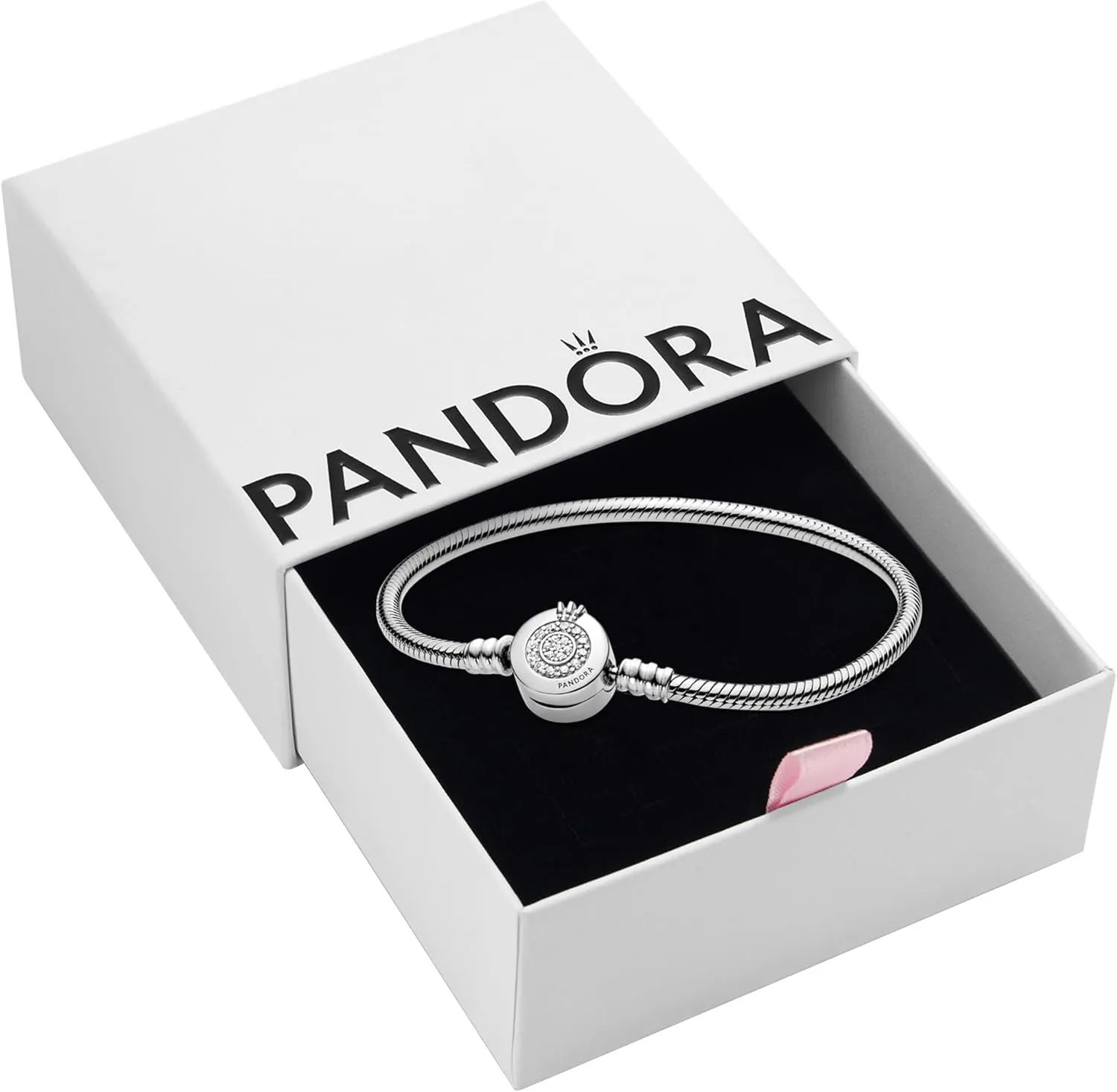 Pandora Moments Sparkling Crown O Pavé Clasp Snake Chain Bracelet - Gift for Her - With Gift Box