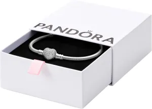 Pandora Moments Sparkling Heart Clasp Snake Chain Bracelet - Compatible Moments Charms - Gift for Her