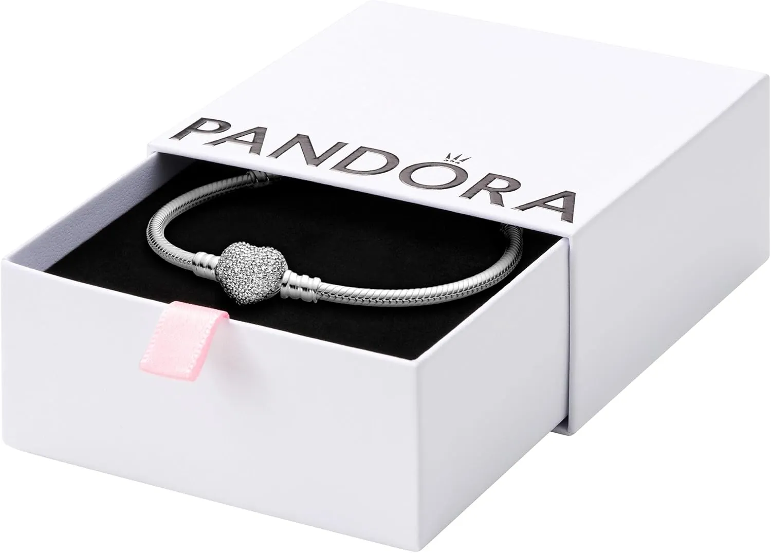 Pandora Moments Sparkling Heart Clasp Snake Chain Bracelet - Compatible Moments Charms - Gift for Her