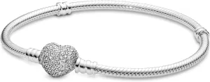 Pandora Moments Sparkling Heart Clasp Snake Chain Bracelet