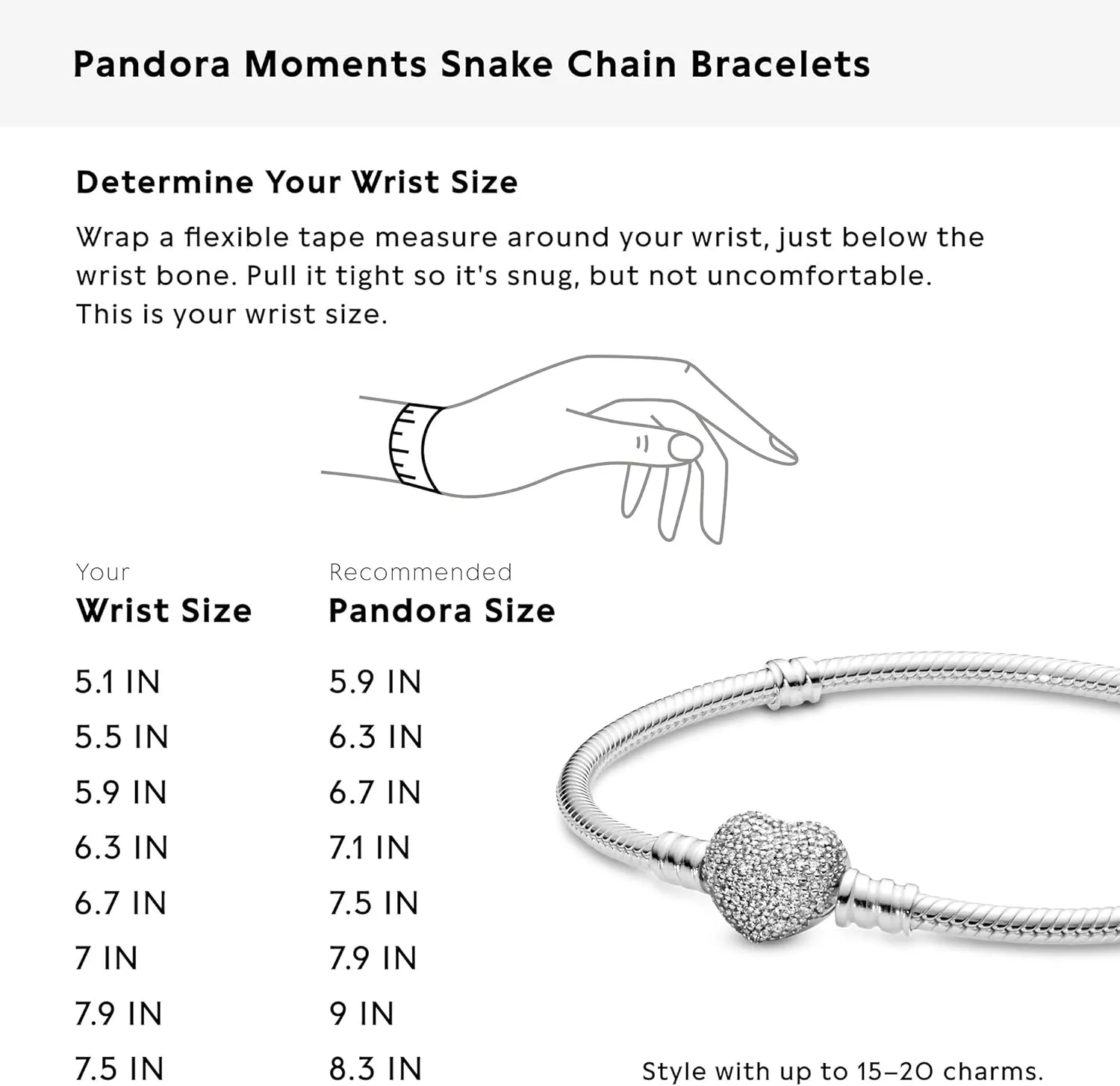 Pandora Moments Sparkling Heart Clasp Snake Chain Bracelet