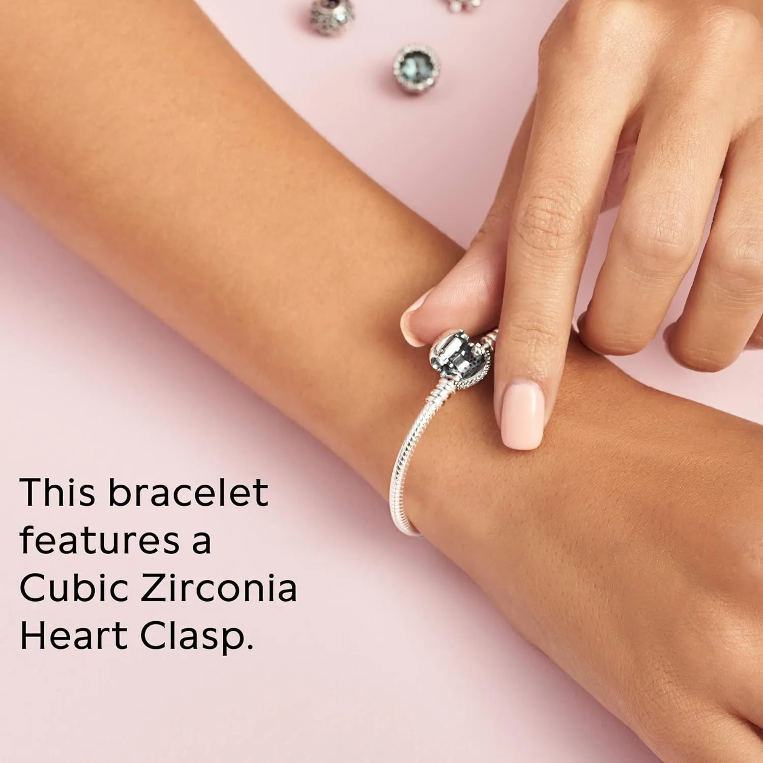Pandora Moments Sparkling Heart Clasp Snake Chain Bracelet