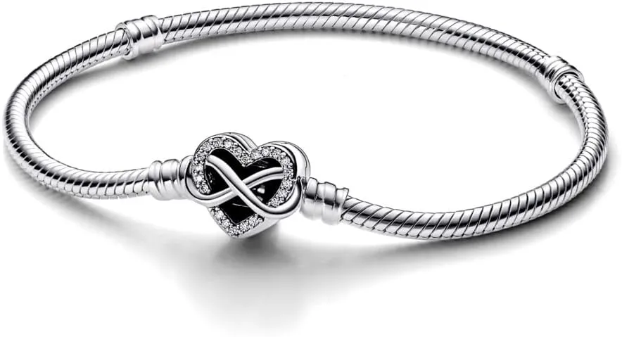 Pandora Moments Sparkling Infinity Heart Clasp Snake Chain Bracelet - Compatible Moments Charms - Gift for Her - Sterling Silver with Cubic Zirconia - With Gift Box