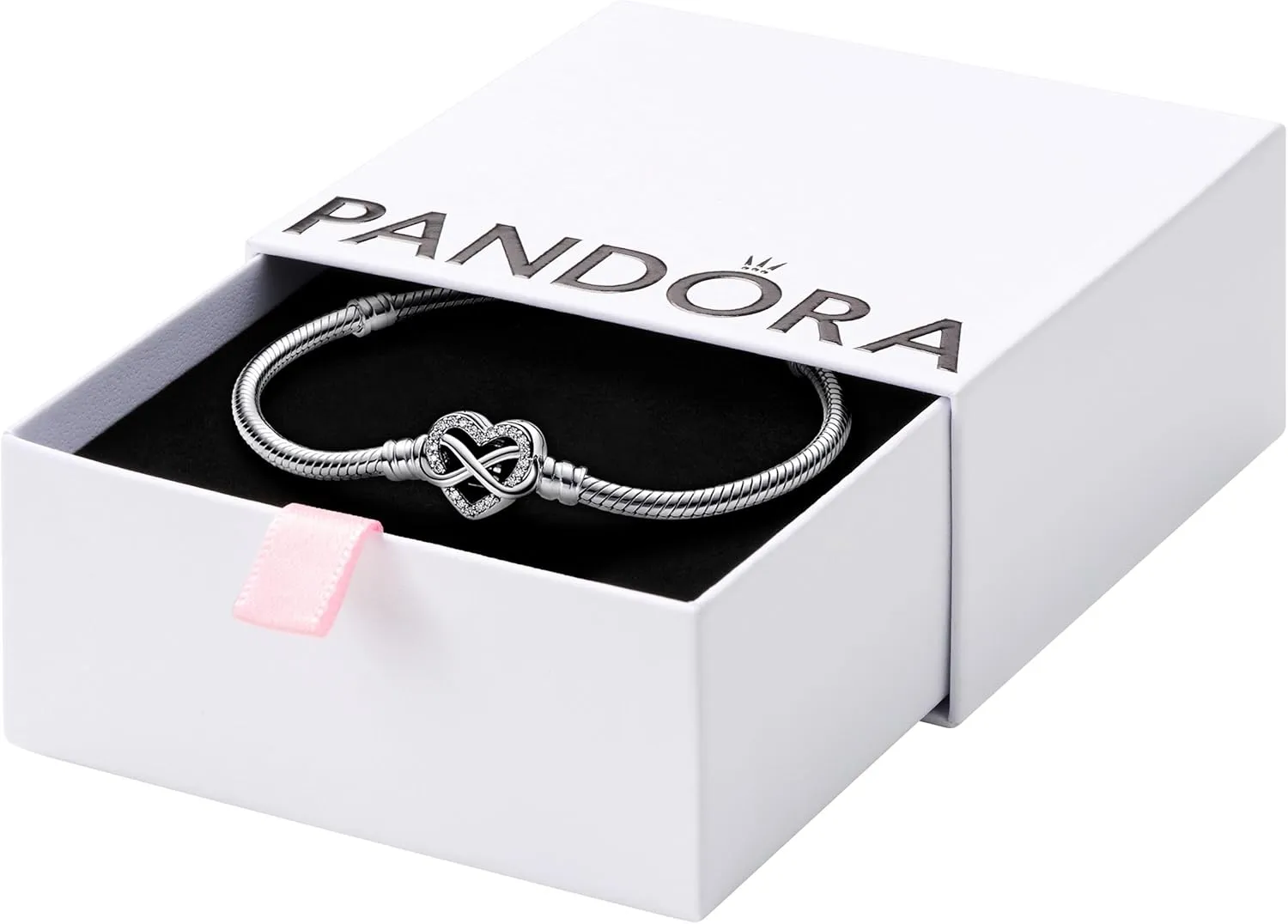 Pandora Moments Sparkling Infinity Heart Clasp Snake Chain Bracelet - Compatible Moments Charms - Gift for Her - Sterling Silver with Cubic Zirconia - With Gift Box