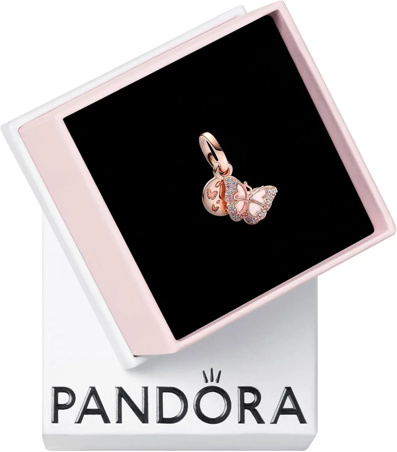 Pandora Pink Butterfly & Quote Double Dangle Charm Bracelet Charm Moments Bracelets - Stunning Women's Jewelry - Gift for Women - Made Rose, Enamel & Cubic Zirconia, No Gift Box