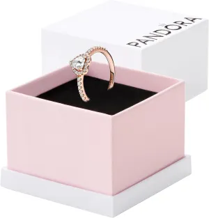 Pandora Sparkling Elevated Heart Ring - Rose Gold Ring for Women - Layering or Stackable Ring - Gift for Her 14k Rose with Cubic Zirconia - With Gift Box