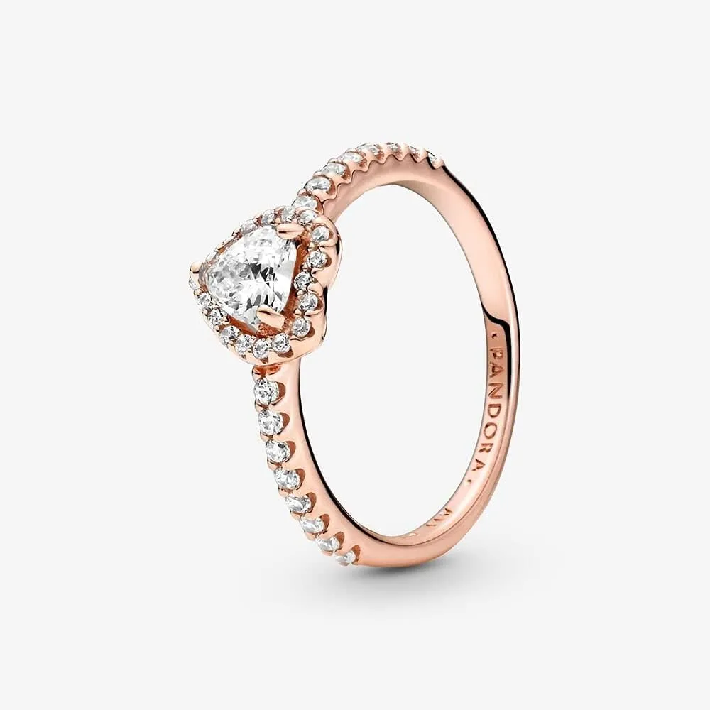 Pandora Sparkling Elevated Heart Ring - Rose Gold Ring for Women - Layering or Stackable Ring - Gift for Her 14k Rose with Cubic Zirconia - With Gift Box