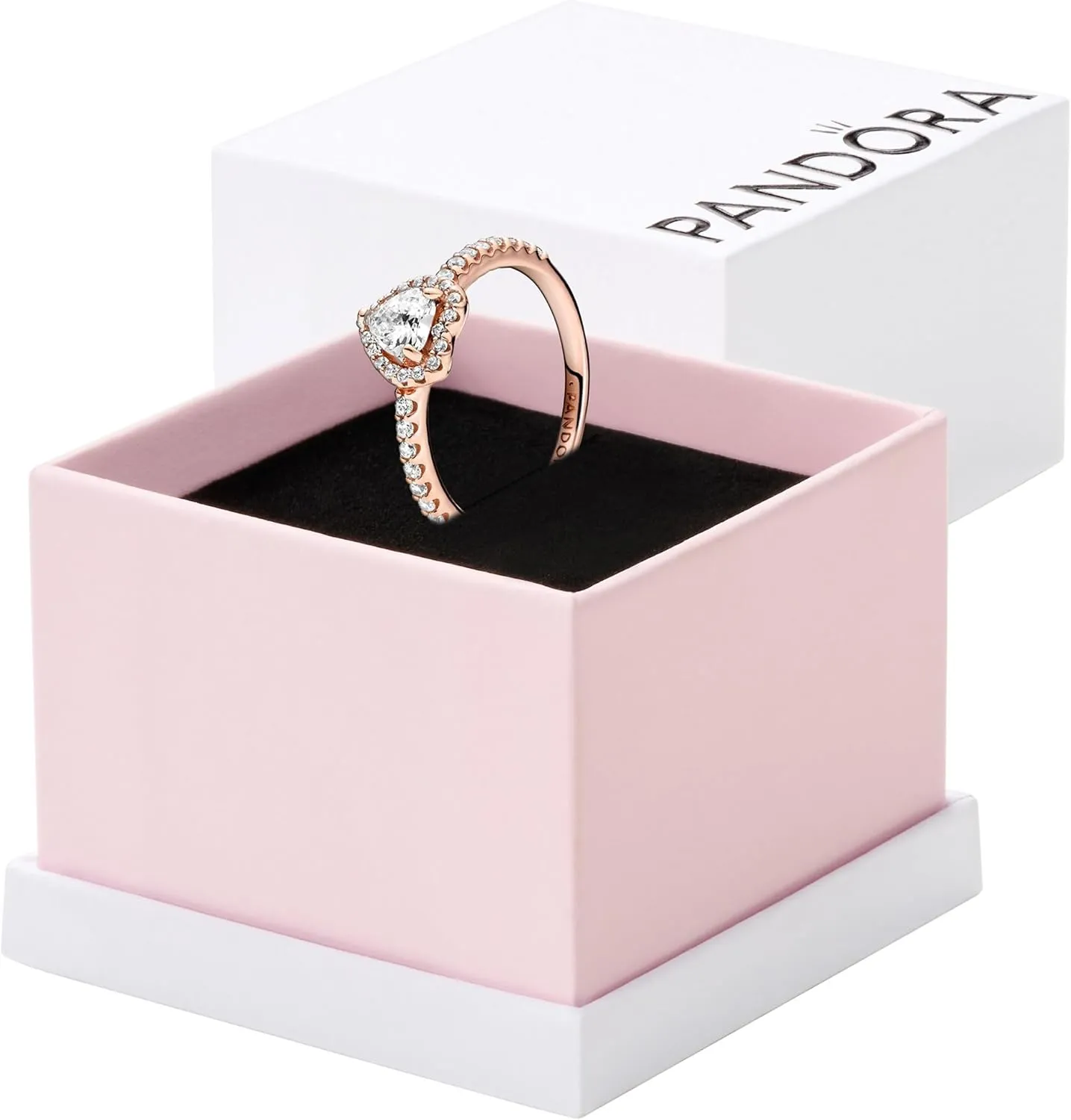 Pandora Sparkling Elevated Heart Ring - Rose Gold Ring for Women - Layering or Stackable Ring - Gift for Her 14k Rose with Cubic Zirconia - With Gift Box