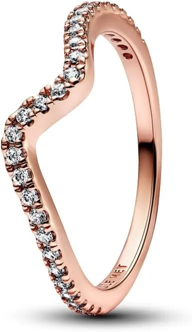 Pandora Sparkling Wave Ring - Ring for Women - Layering or Stackable Ring - Gift for Her - Sterling Silver with Clear Cubic Zirconia - With Gift Box