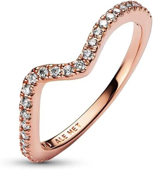 Pandora Sparkling Wave Ring - Ring for Women - Layering or Stackable Ring - Gift for Her - Sterling Silver with Clear Cubic Zirconia - With Gift Box