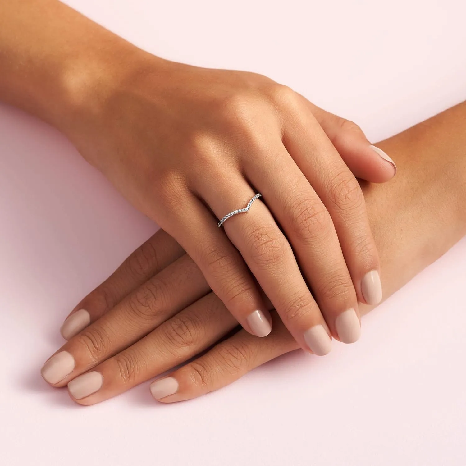PANDORA Sparkling Wishbone Ring - Stackable Rose Gold Ring for Women - Gift for Her - With Gift Box