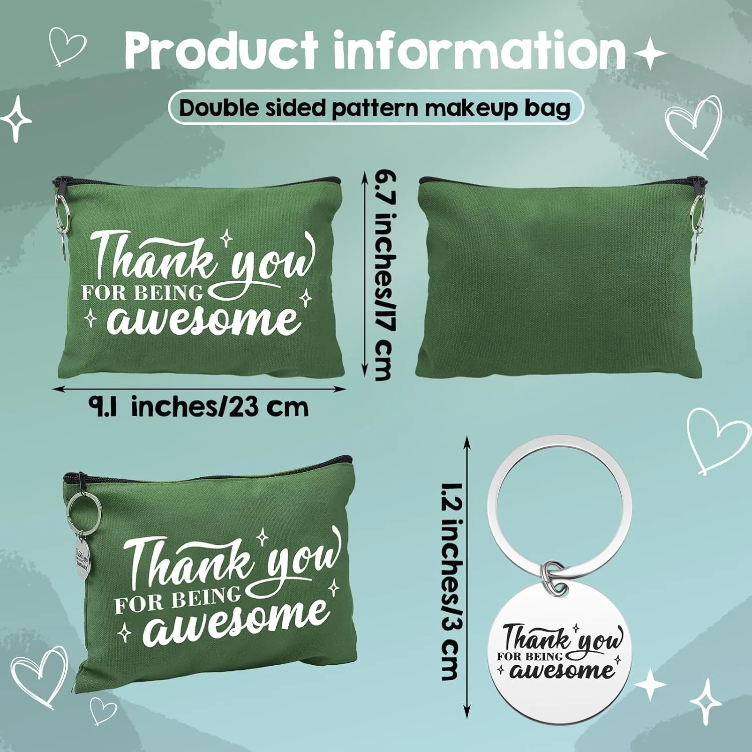 Panelee 48 Pcs Graduation Teacher Appreciation Makeup Bags Bulk and Keychains Motivational Gift for Women Cosmetic Bags