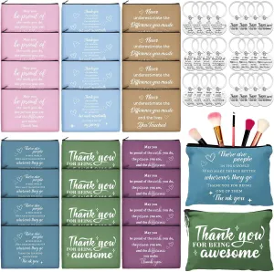 Panelee 48 Pcs Graduation Teacher Appreciation Makeup Bags Bulk and Keychains Motivational Gift for Women Cosmetic Bags