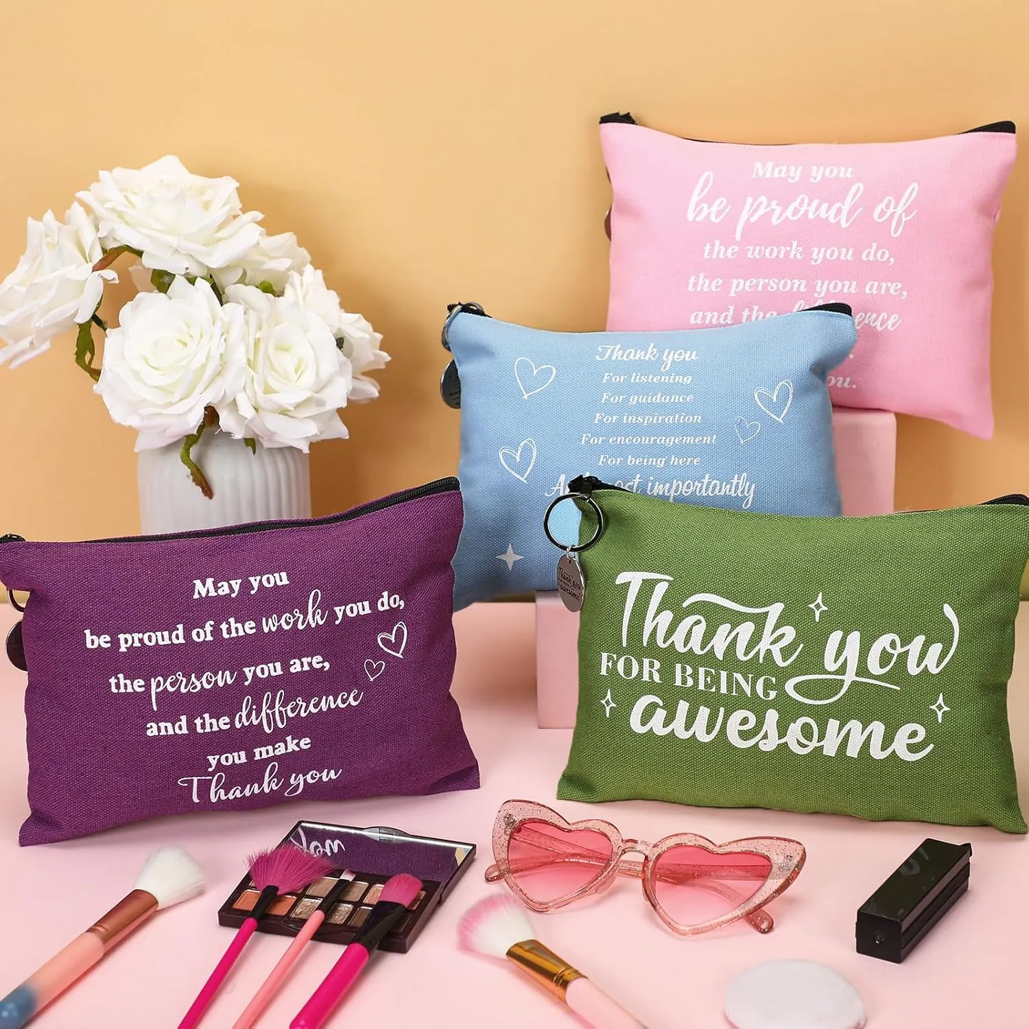 Panelee 48 Pcs Graduation Teacher Appreciation Makeup Bags Bulk and Keychains Motivational Gift for Women Cosmetic Bags