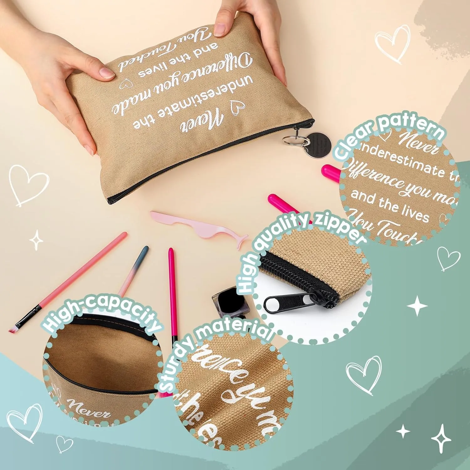 Panelee 48 Pcs Graduation Teacher Appreciation Makeup Bags Bulk and Keychains Motivational Gift for Women Cosmetic Bags