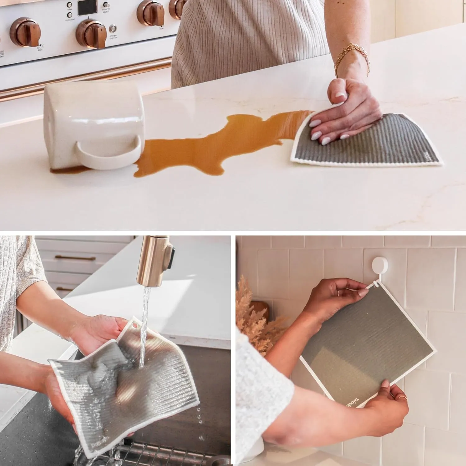 Papaya Reusable Paper Towels 2-Pack - 2 Sheets   1 Hooks, Quick Drying, No Odor, 1 Sheet Replaces 17 Rolls, Washable Kitchen Cloth, Sustainable Dish Sponge, Eco Friendly Gift